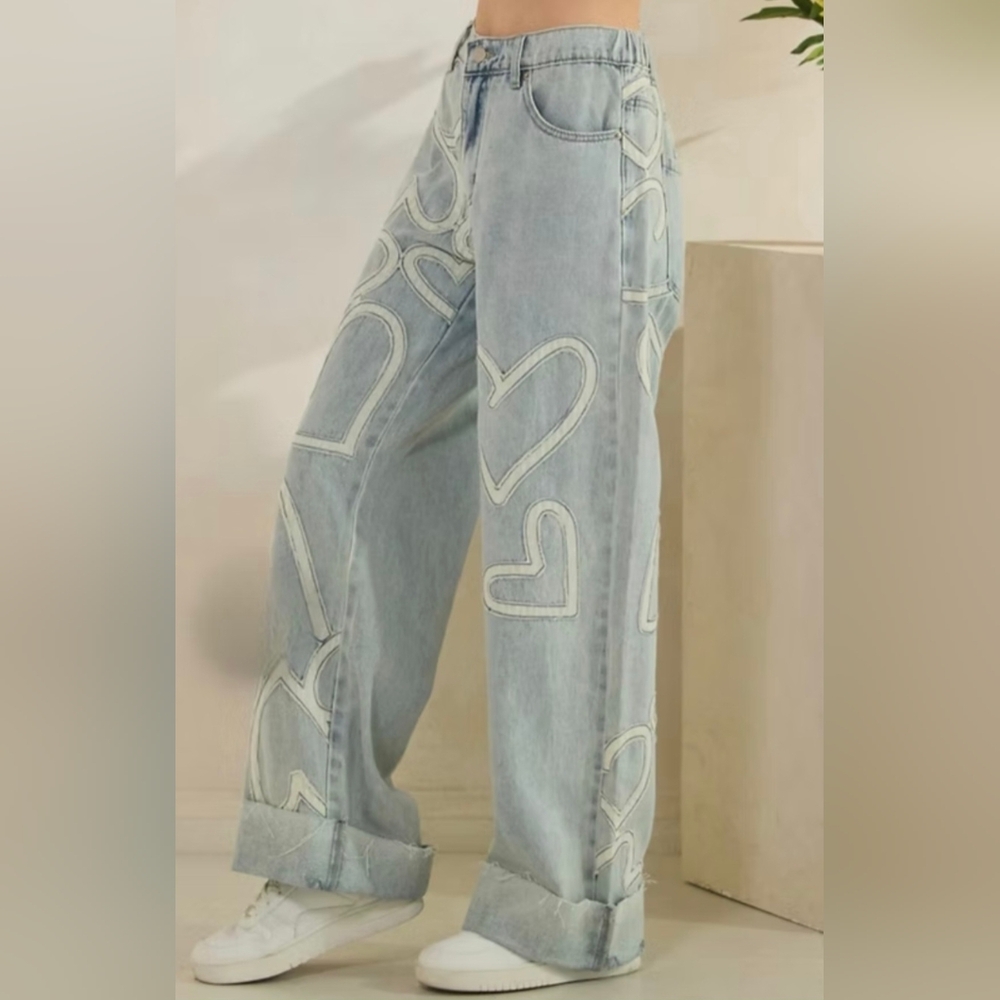 Oli & Hali Light Blue Heart Embellished Flare Jeans